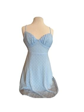 Selfie Leslie Light Blue Swiss Dot Mini Dress Size M